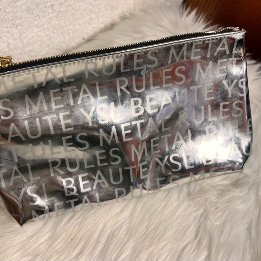 YSL Beaute✨🤍🖤 Metallic Silver Cosmetic Bag